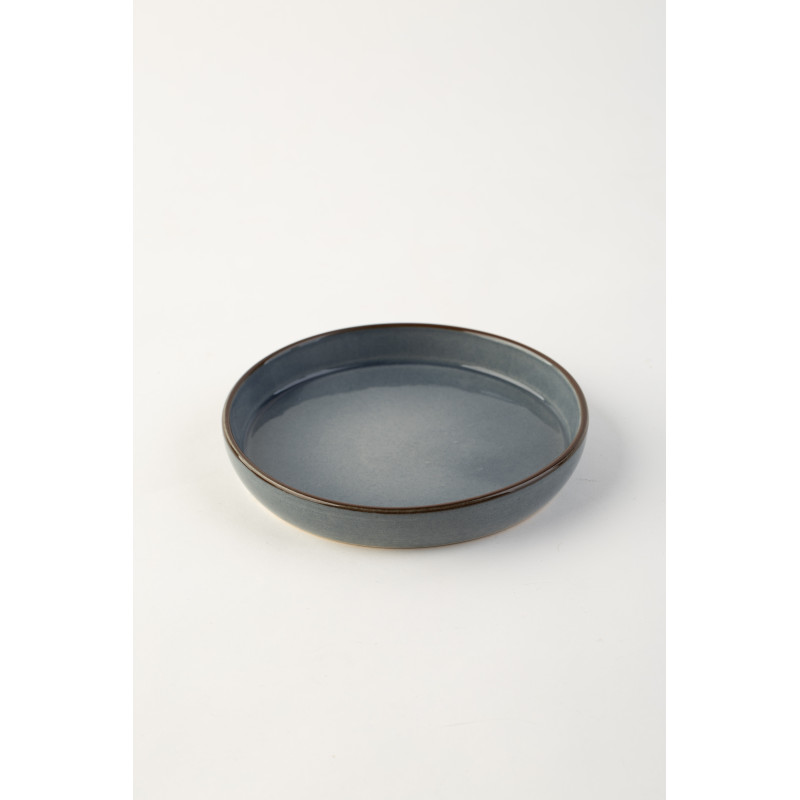 Тарілка Ideal Ceramic з бортом 15 см сіро-голуба з коричневим кантом Тарілка Ideal Ceramic з бортом 15 см сіро-голуба з коричневим кантом