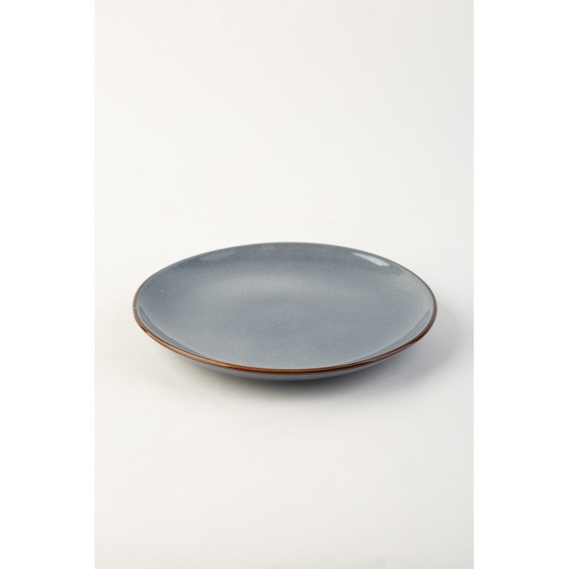 Тарілка Ideal Ceramic десертна 21 см сіро-голуба з коричневим кантом Тарілка Ideal Ceramic десертна 21 см сіро-голуба з коричневим кантом