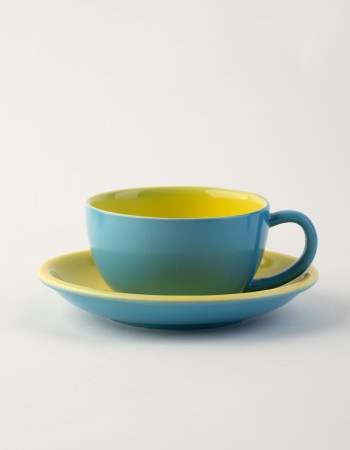 Чашка з блюдцем Ideal Ceramic 250мл, голуба з жовтим Чашка з блюдцем Ideal Ceramic 250мл, голуба з жовтим
