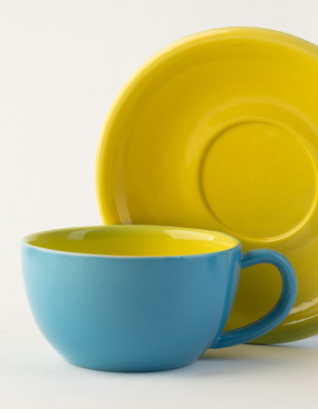Чашка з блюдцем Ideal Ceramic 250мл, голуба з жовтим Чашка з блюдцем Ideal Ceramic 250мл, голуба з жовтим