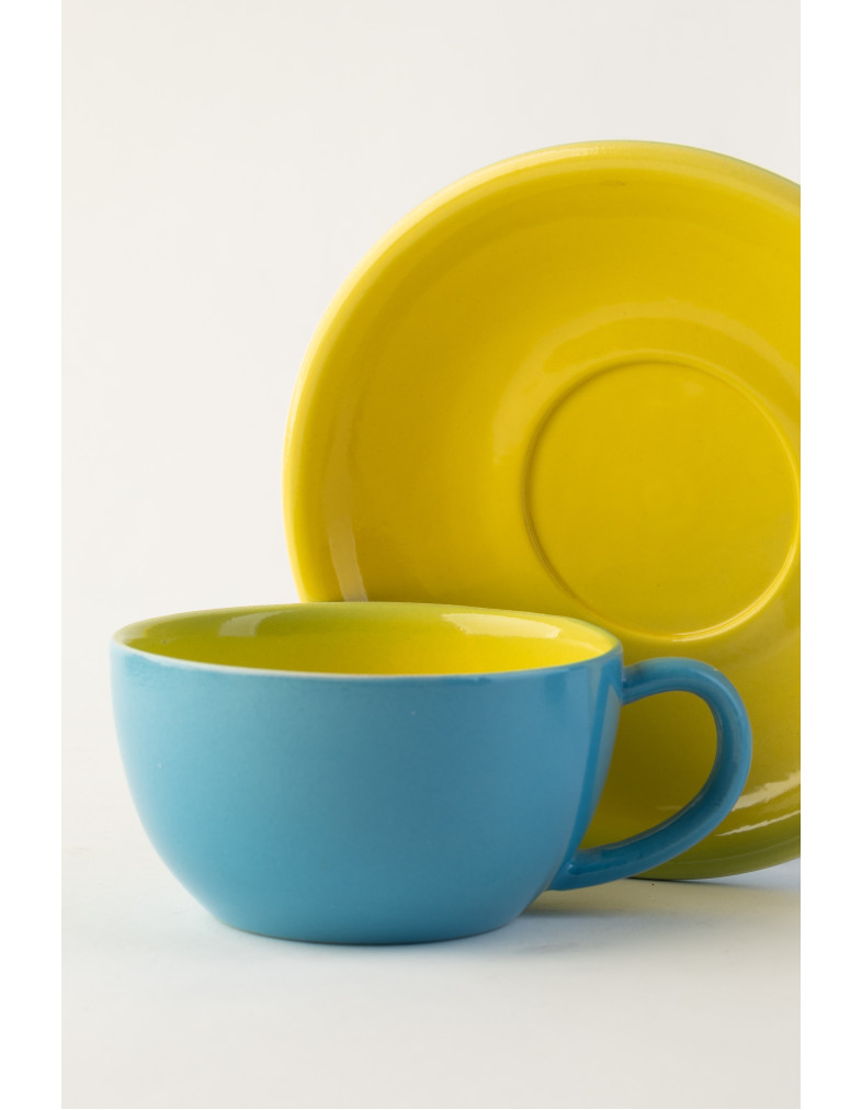 Чашка з блюдцем Ideal Ceramic 250мл, голуба з жовтим 